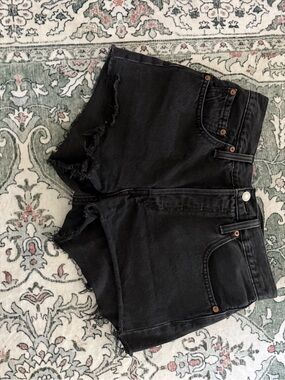 Levi's Black Distressed High-Rise Denim Shorts